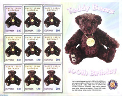 Guyana 2003 Teddy Bear Centenary 9v M/s, Mint NH, Nature - Various - Bears - Teddy Bears - Toys & Children's Games - Guyane (1966-...)