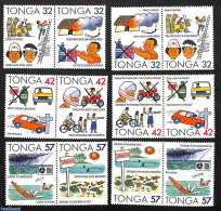 Tonga 1991 Safety 12V, Mint NH, Sport - Transport - Various - Cycling - Swimming - Automobiles - Fire Fighters & Preve.. - Cyclisme