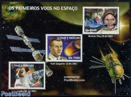 Sao Tome/Principe 2003 Space 3v M/s, Mint NH, Nature - Transport - Dogs - Space Exploration - Sao Tome And Principe