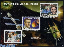 Sao Tome/Principe 2003 Space 3v M/s, Mint NH, Nature - Transport - Dogs - Space Exploration - São Tomé Und Príncipe