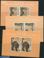 Korea, South 1970 Yi-Dynasty 3 S/s Imperforated, Mint NH, Nature - Cat Family - Cats - Dogs - Art - Paintings - Korea, South