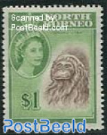 North Borneo 1961 $1, Stamp Ot Of Set, Mint NH, Nature - Animals (others & Mixed) - Monkeys - North Borneo (...-1963)