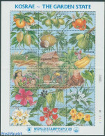 Micronesia 1989 World Stamp Expo 18v M/s, Mint NH, History - Nature - Flowers & Plants - Fruit - Fruit