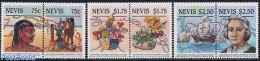 Nevis 1986 Discovery Of America 3x2v [:], Mint NH, History - Transport - Coat Of Arms - Explorers - Ships And Boats - Onderzoekers
