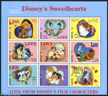 Nevis 1996 Disney, Love 9v M/s, Mint NH, Art - Disney - Disney