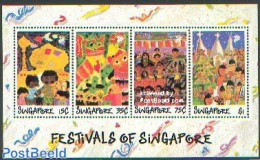 Singapore 1989 Festivals S/s, Mint NH, Nature - Cats - Art - Children Drawings - Andere & Zonder Classificatie
