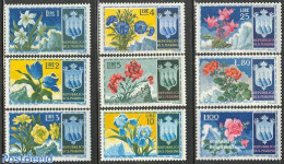 San Marino 1953 Flowers 9v, Unused (hinged), History - Nature - Coat Of Arms - Flowers & Plants - Nuovi