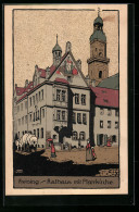 Steindruck-AK Freising, Rathaus Mit Pfarrkirche, Planwagen  - Autres & Non Classés