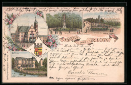Lithographie Rheydt, Schloss, Rathaus, Kaiser Wilhelm I.  - Other & Unclassified