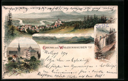 Lithographie Walzenhausen, Panorama Des Ortes, Kirche Und Hotel Rheinburg, Drahtseilbahn  - Walzenhausen