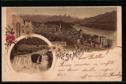 Lithographie St. Moritz, Gesamtansicht Mit Piz Languart, Innfall  - Other & Unclassified