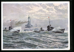 Künstler-AK Torpedoboote Auf Dem Weg Zum Angriff, Kriegsmarine  - Guerre