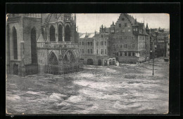 AK Nürnberg, Hauptmarkt Mit Liebfrauenkirche U. Plobenhofstrasse, Hochwasser-Katastrophe 5. Feb 1909  - Inondations