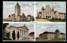 AK Posen, Kgl. Residenzschloss, Kgl. Akademie, Stadttheater, Kgl. Ansiedlungskommission  - Posen