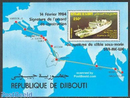 Djibouti 1984 Sea Cable S/s, Mint NH, Science - Transport - Telecommunication - Ships And Boats - Telekom