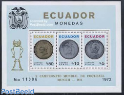 Ecuador 1974 World Cup Football S/s, Mint NH, Sport - Various - Football - Money On Stamps - Münzen
