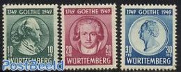 Germany, French Zone 1949 Wurttemberg, Goethe 3v, Mint NH, Art - Authors - Schriftsteller