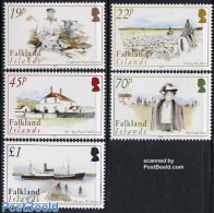 Falkland Islands 2004 Sheep Farms 5v, Mint NH, Nature - Transport - Cattle - Ships And Boats - Bateaux