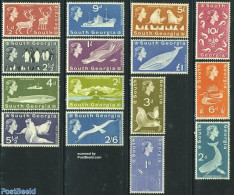 South Georgia / Falklands Dep. 1963 Definitives, Fauna 15v, Unused (hinged), Nature - Transport - Various - Birds - De.. - Bateaux