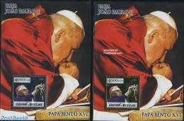 Guinea Bissau 2005 Pope Benedict XVI 2 S/s, Silver, Gold, Mint NH, Religion - Pope - Religion - Popes