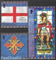 Gibraltar 2003 St. George 3v, Mint NH, History - Flags - Art - Stained Glass And Windows - Verres & Vitraux