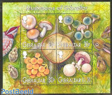 Gibraltar 2003 Mushrooms S/s, Mint NH, Nature - Birds - Mushrooms - Rabbits / Hares - Pilze