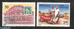 India 1986 Impex 2v, Mint NH, Nature - Camels - Post - Stamps On Stamps - Nuovi