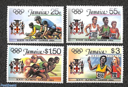 Jamaica 1984 Olympic Games 4v, Mint NH, History - Sport - Coat Of Arms - Athletics - Cycling - Olympic Games - Athlétisme