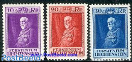 Liechtenstein 1933 Franz I 80th Anniversary 3v, Unused (hinged), History - Kings & Queens (Royalty) - Nuevos