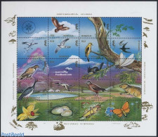 Mongolia 1994 Fauna 18v M/s, Mint NH, Nature - Birds - Birds Of Prey - Butterflies - Insects - Mongolië