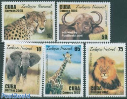 Cuba 2005 National Zoo 5v, Mint NH, Nature - Animals (others & Mixed) - Cat Family - Elephants - Giraffe - Nuovi