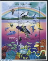 Grenada 1996 Marine Life 9v M/s, Brown Pelican, Mint NH, Nature - Birds - Fish - Sea Mammals - Poissons