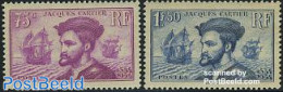 France 1934 Jaques Cartier 2v, Unused (hinged), History - Transport - Explorers - Ships And Boats - Ongebruikt