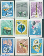 Hungary 1965 Quiet Sun Year 9v Imperforated, Mint NH, Nature - Science - Transport - Birds - Penguins - Meteorology - .. - Ongebruikt