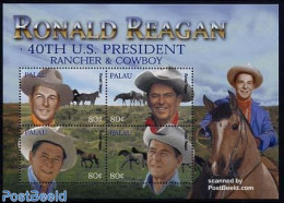 Palau 2003 Ronald Reagan 4v M/s, Mint NH, History - Nature - American Presidents - Horses - Andere & Zonder Classificatie