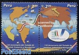 Peru 2003 Treaty With Italy 2v [:], Mint NH, History - Transport - Various - Flags - Ships And Boats - Maps - Bateaux