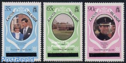 Turks And Caicos Islands 1981 Royal Wedding 3v, Different Overprint, Mint NH, History - Charles & Diana - Kings & Quee.. - Royalties, Royals