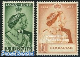 Gibraltar 1949 Silver Wedding 2v, Unused (hinged), History - Kings & Queens (Royalty) - Royalties, Royals