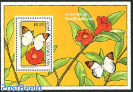 Maldives 1993 Butterflies & Flowers S/s, Hebomoia Glaucippe, Mint NH, Nature - Butterflies - Flowers & Plants - Malediven (1965-...)