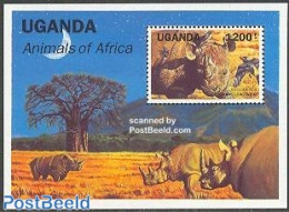 Uganda 1991 Rhino S/s, Mint NH, Nature - Animals (others & Mixed) - Birds - Rhinoceros - Autres & Non Classés