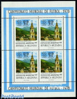 Argentina 1978 World Cup Football S/s (church Overprint), Mint NH, Religion - Sport - Churches, Temples, Mosques, Syna.. - Unused Stamps