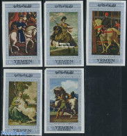 Yemen, Arab Republic 1968 Horse Paintings 5v, Silver Border Imperforated, Mint NH, Nature - Horses - Art - Paintings - Autres & Non Classés