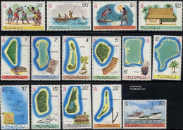 Tuvalu 1976 Definitives 15v, Mint NH, Nature - Transport - Various - Turtles - Ships And Boats - Maps - Bateaux