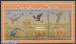 Gambia 2001 Animals 6v M/s, Mint NH, Nature - Animals (others & Mixed) - Birds - Parrots - Gambie (...-1964)