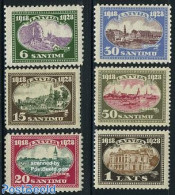 Latvia 1928 10 Years State 6v, Unused (hinged), Performance Art - Religion - Transport - Theatre - Churches, Temples, .. - Théâtre