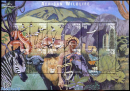 Liberia 2001 African Wildlife 12v M/s, Mint NH, Nature - Animals (others & Mixed) - Birds - Butterflies - Cat Family -.. - Sonstige & Ohne Zuordnung