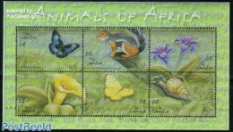 Gambia 2001 African Flora & Fauna 6v M/s, Mint NH, Nature - Animals (others & Mixed) - Butterflies - Flowers & Plants - Gambie (...-1964)