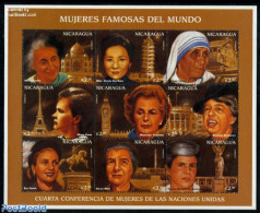 Nicaragua 1996 Woman Conference 9v M/s, Mint NH, History - Nobel Prize Winners - Politicians - Women - Nobelprijs