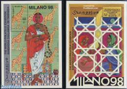 Somalia 1998 Milano 1998 2 S/s, Mint NH, Nature - Various - Animals (others & Mixed) - Giraffe - Philately - Costumes - Costumes