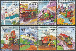 Dominica 1987 MIckey Mouse 8v, Mint NH, Transport - Railways - Art - Disney - Trains